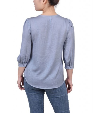 Petite Elbow Sleeve Satin Blouse Blue $13.44 Tops