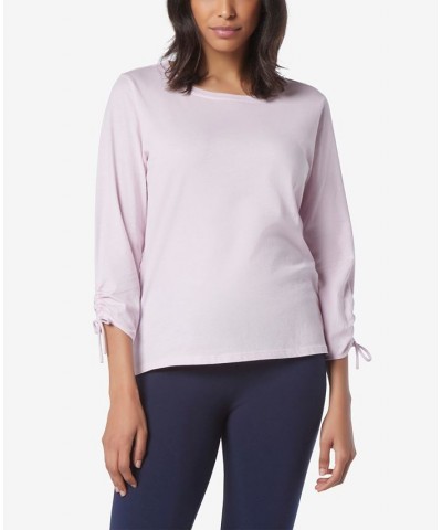 Women's 3/4 Sleeve T-shirt with Cinched Sleeve Pink $20.78 Tops