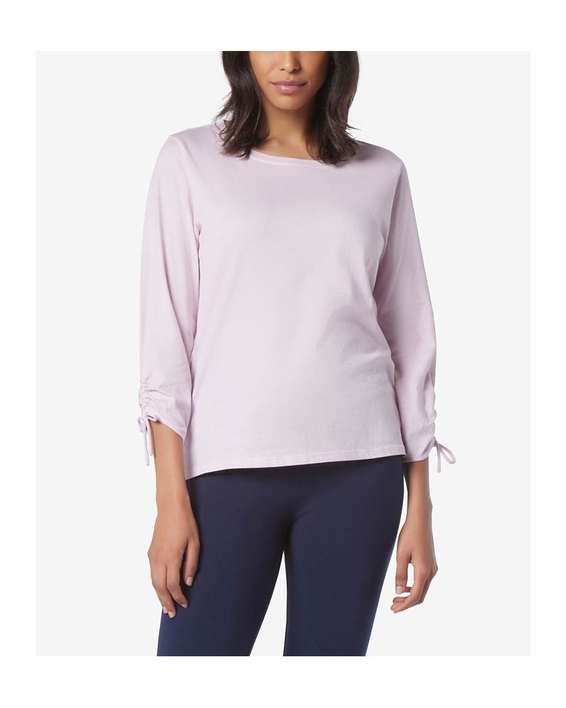 Women's 3/4 Sleeve T-shirt with Cinched Sleeve Pink $20.78 Tops