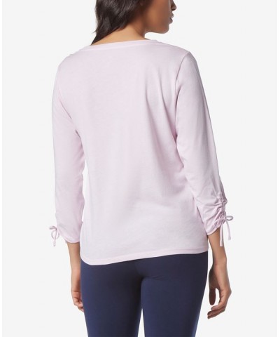 Women's 3/4 Sleeve T-shirt with Cinched Sleeve Pink $20.78 Tops