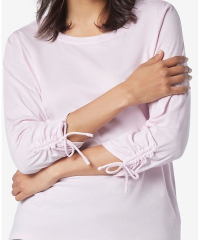 Women's 3/4 Sleeve T-shirt with Cinched Sleeve Pink $20.78 Tops