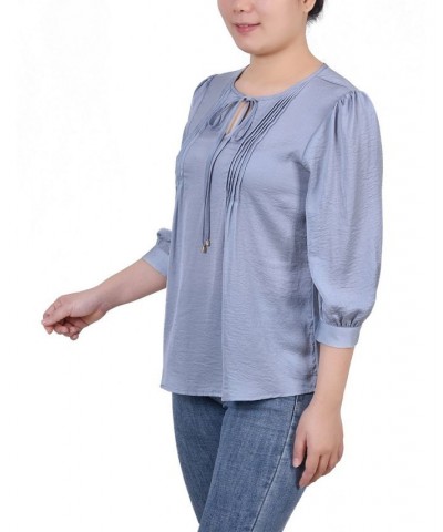 Petite Elbow Sleeve Satin Blouse Blue $13.44 Tops