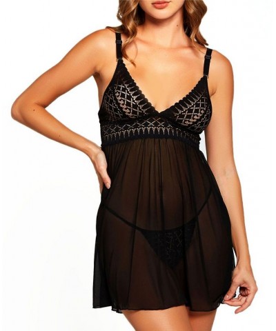 Hazel Lace and Mesh Babydoll 2pc Lingerie Set Black $25.30 Lingerie