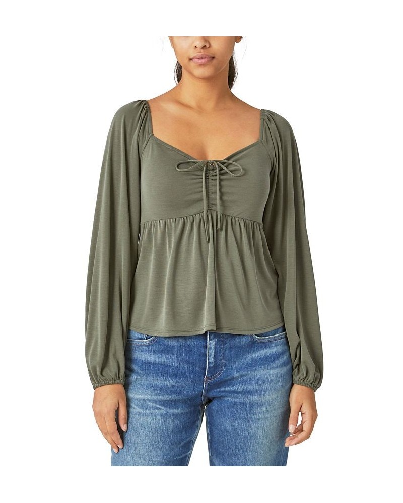 Women's Long-Sleeve Babydoll Top Green $37.37 Tops