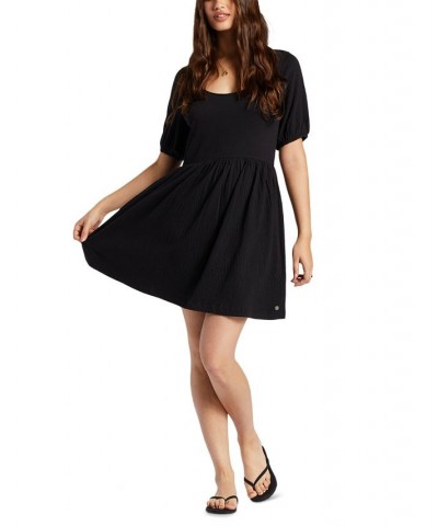 Juniors' All My Dreams Puff-Sleeve Mini Dress Anthracite $16.80 Dresses