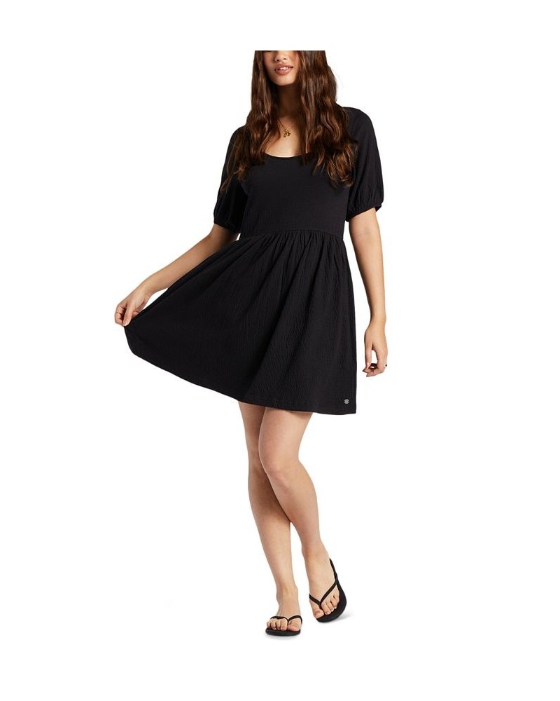 Juniors' All My Dreams Puff-Sleeve Mini Dress Anthracite $16.80 Dresses