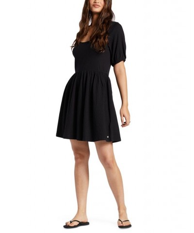 Juniors' All My Dreams Puff-Sleeve Mini Dress Anthracite $16.80 Dresses