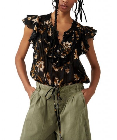 Women's Naya Ruffled Drawstring-Hem Top Black $34.56 Tops