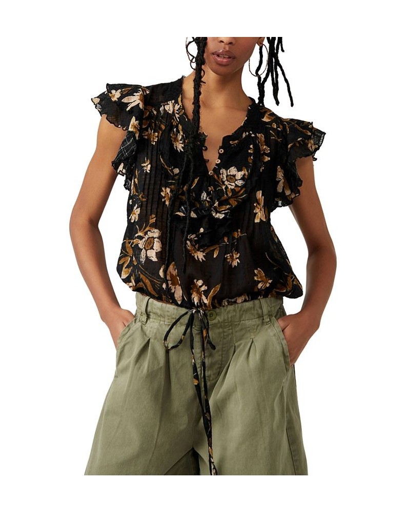 Women's Naya Ruffled Drawstring-Hem Top Black $34.56 Tops