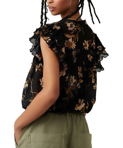 Women's Naya Ruffled Drawstring-Hem Top Black $34.56 Tops