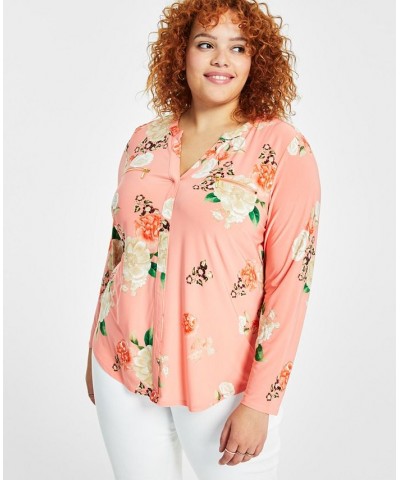 Plus Size Split-Neck Zippered-Pocket Top Karah Garden $17.75 Tops