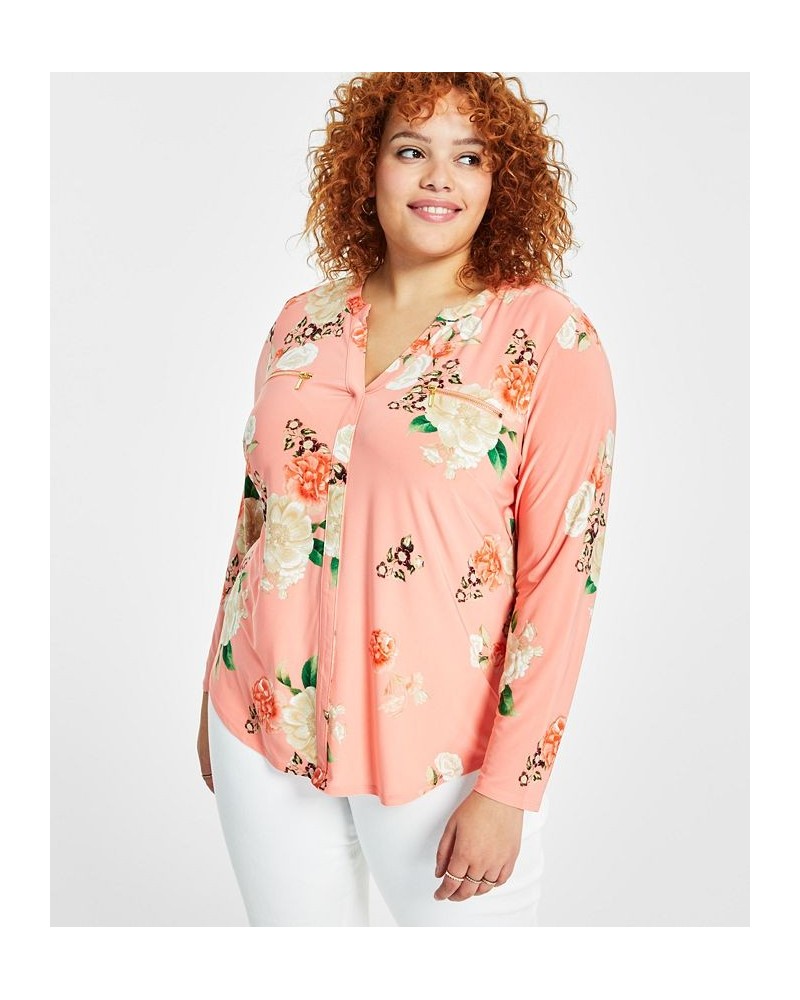 Plus Size Split-Neck Zippered-Pocket Top Karah Garden $17.75 Tops