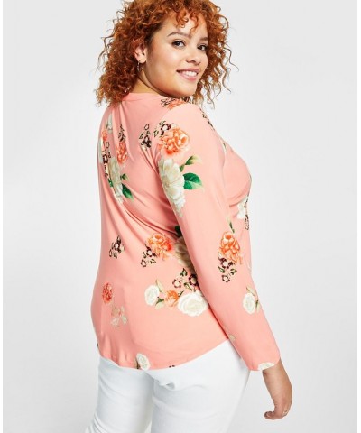 Plus Size Split-Neck Zippered-Pocket Top Karah Garden $17.75 Tops