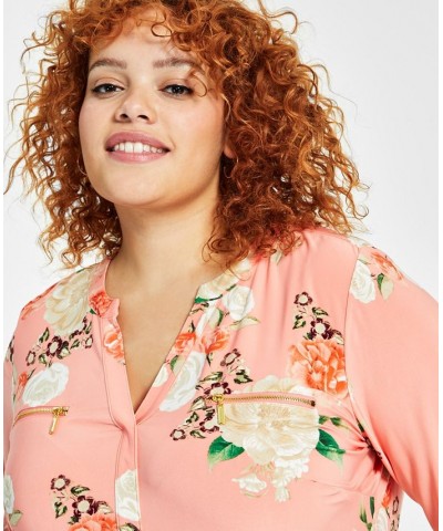 Plus Size Split-Neck Zippered-Pocket Top Karah Garden $17.75 Tops