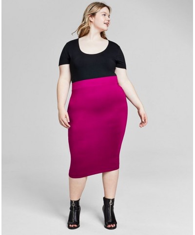 Trendy Plus Size Bodycon Jersey Midi Skirt Purple $13.12 Skirts