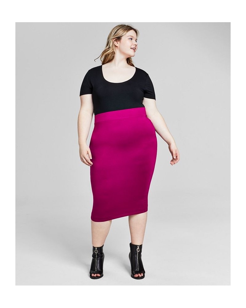 Trendy Plus Size Bodycon Jersey Midi Skirt Purple $13.12 Skirts