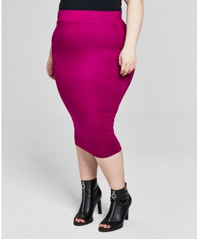 Trendy Plus Size Bodycon Jersey Midi Skirt Purple $13.12 Skirts