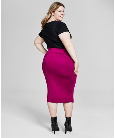 Trendy Plus Size Bodycon Jersey Midi Skirt Purple $13.12 Skirts