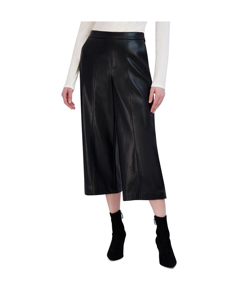 Women's High-Rise Cropped Faux Leather Pants Black $67.53 Pants