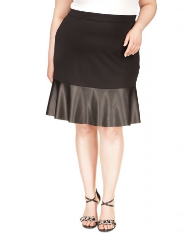 Plus Size Mixed-Media Flare Skirt Black $25.75 Skirts