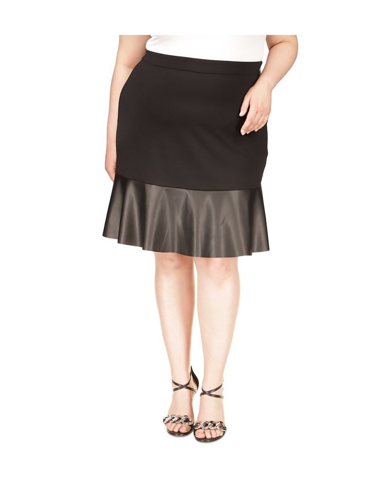 Plus Size Mixed-Media Flare Skirt Black $25.75 Skirts