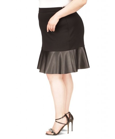 Plus Size Mixed-Media Flare Skirt Black $25.75 Skirts