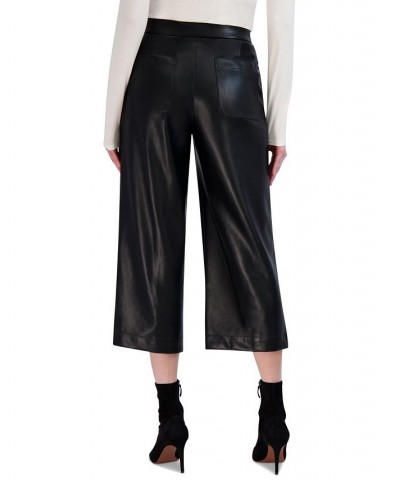 Women's High-Rise Cropped Faux Leather Pants Black $67.53 Pants