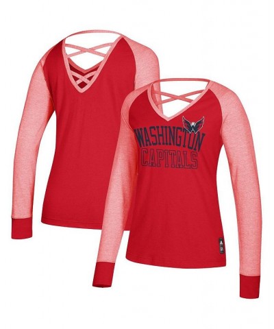 Women's Red Washington Capitals Contrast Long Sleeve T-shirt Red $28.55 Tops