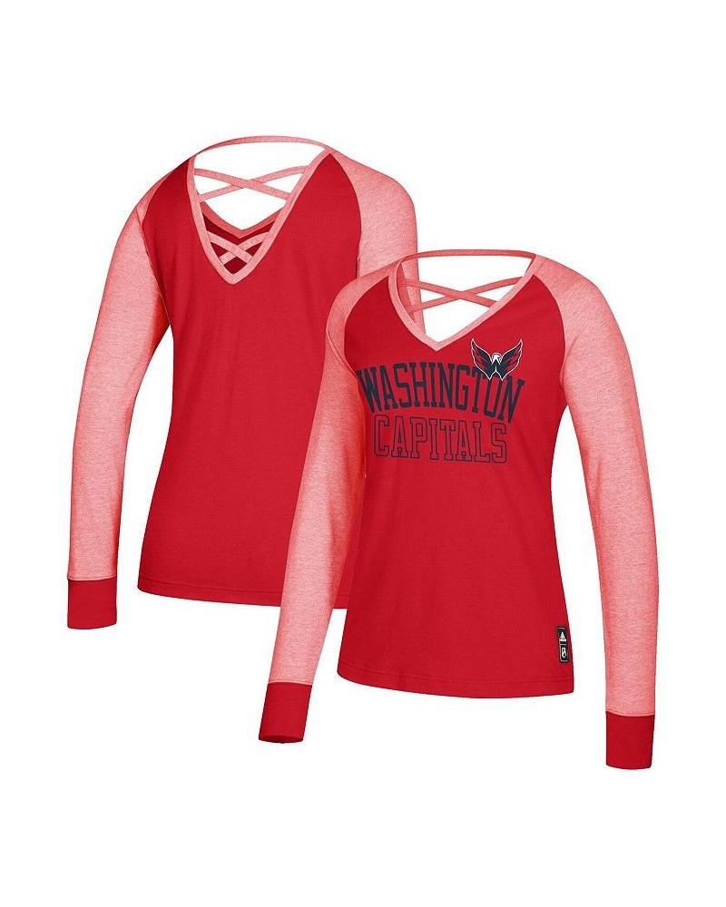 Women's Red Washington Capitals Contrast Long Sleeve T-shirt Red $28.55 Tops