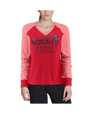 Women's Red Washington Capitals Contrast Long Sleeve T-shirt Red $28.55 Tops