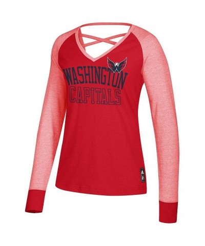 Women's Red Washington Capitals Contrast Long Sleeve T-shirt Red $28.55 Tops