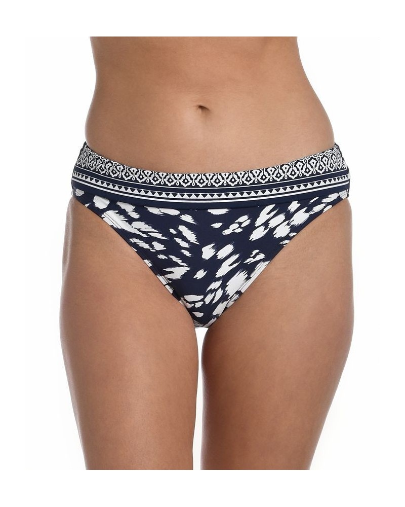 Women's Printed Tides Banded Hipster Bikini Bottoms Indigo & White Print $39.00 Swimsuits