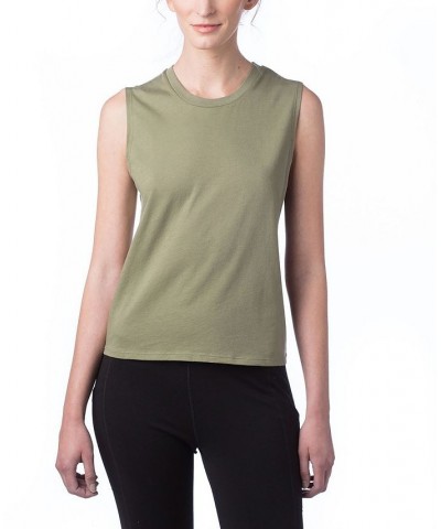 Women's Go-To Cropped Muscle Tank Top Green $22.04 Tops