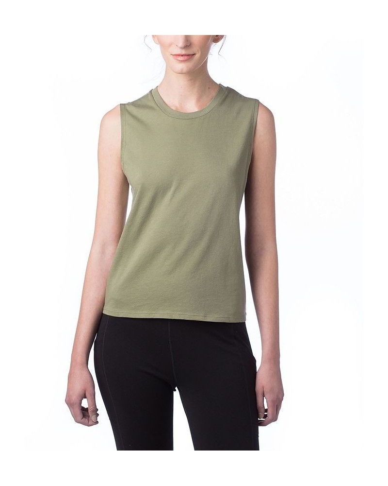 Women's Go-To Cropped Muscle Tank Top Green $22.04 Tops