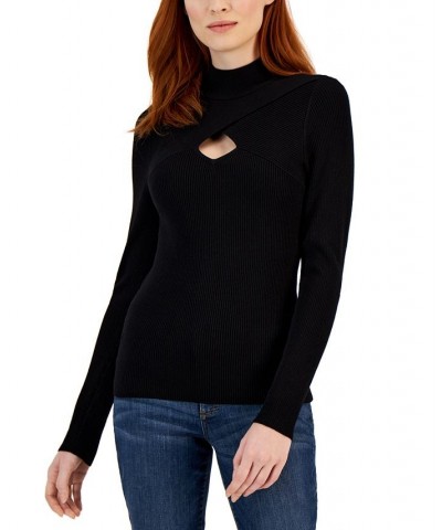 Women's Keyhole Mock Neck Sweater Black $20.64 Sweaters