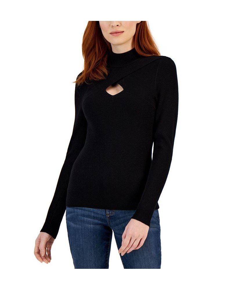 Women's Keyhole Mock Neck Sweater Black $20.64 Sweaters