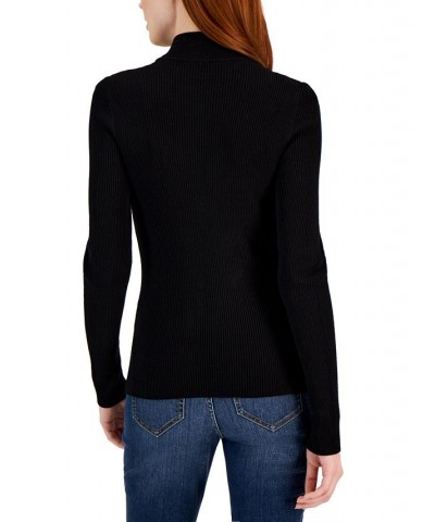 Women's Keyhole Mock Neck Sweater Black $20.64 Sweaters