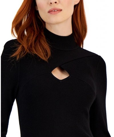 Women's Keyhole Mock Neck Sweater Black $20.64 Sweaters