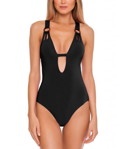 Women's Color Code Cutout One-Piece Swimsuit Black $71.04 Swimsuits