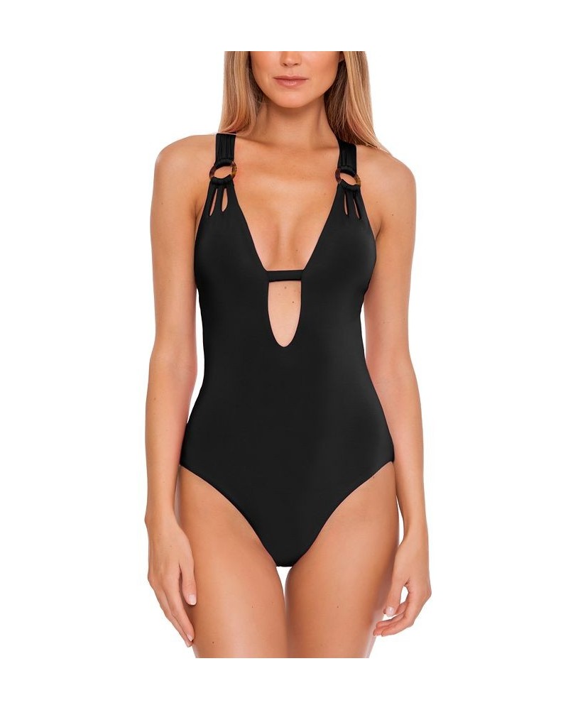 Women's Color Code Cutout One-Piece Swimsuit Black $71.04 Swimsuits