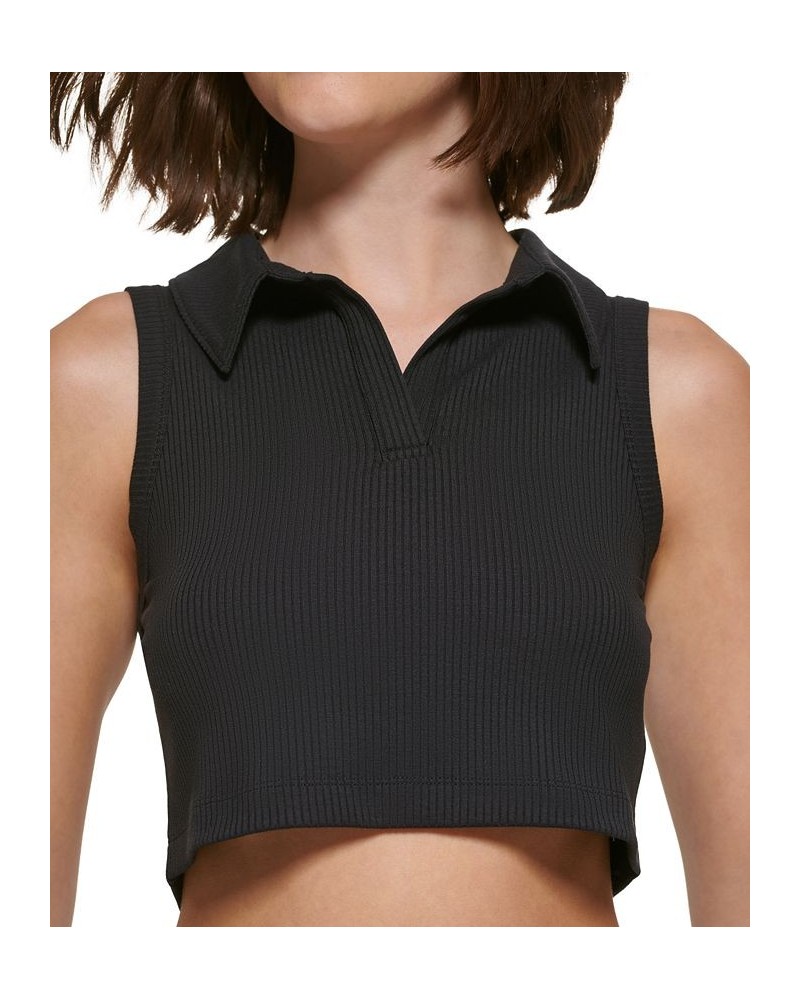 Perfomance Cropped Polo Tank Top Black $15.16 Tops