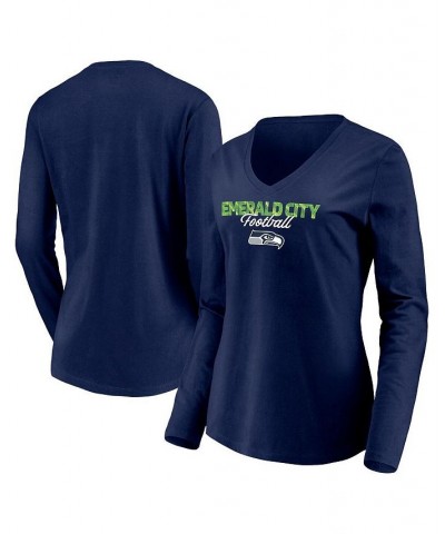 Women's College Navy Seattle Seahawks Highly Valued Long Sleeve V-Neck T-shirt Navy $17.76 Tops