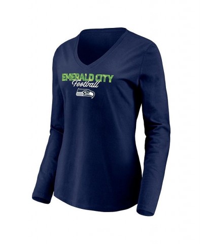 Women's College Navy Seattle Seahawks Highly Valued Long Sleeve V-Neck T-shirt Navy $17.76 Tops