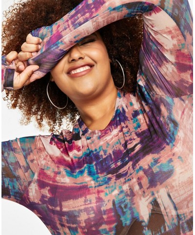 Trendy Plus Size Sheer Printed Mesh Top Distressed Tie Dye $13.44 Tops