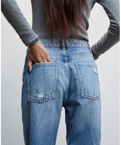 Women's High Waist Straight Jeans Medium Blue $49.49 Jeans