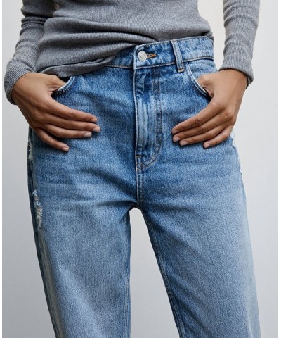 Women's High Waist Straight Jeans Medium Blue $49.49 Jeans