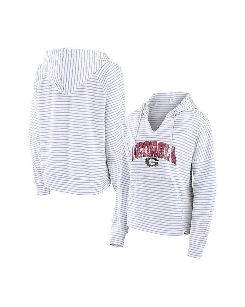 Women's Branded White Georgia Bulldogs Striped Notch Neck Pullover Hoodie White $35.09 Sweatshirts