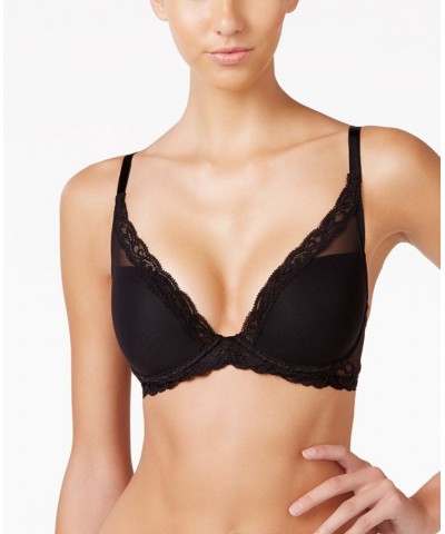 Feathers Contour Plunge Lace-Trim Bra 730023 Black $29.79 Bras