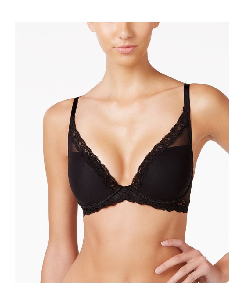 Feathers Contour Plunge Lace-Trim Bra 730023 Black $29.79 Bras