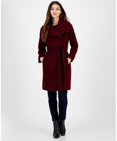 Women's Asymmetric Belted Wrap Coat Red $96.00 Coats